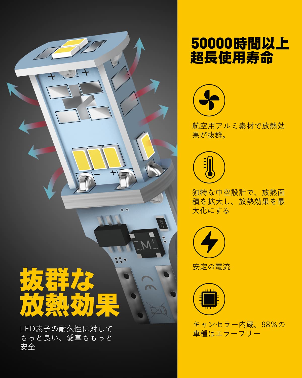 Amazon | AUXITO T16 LED バックランプ 爆光1300ルーメン キャンセラー